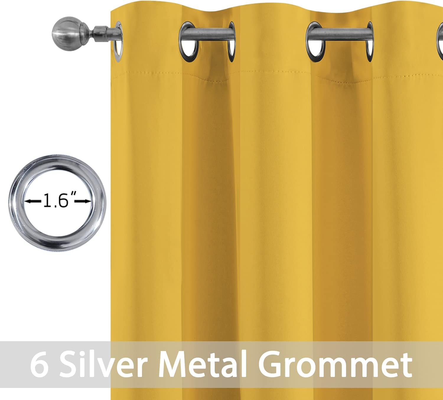 Mustard Yellow Grommet Curtains, Blackout Thermal Window Panels, 38x84 Inch, 2 Panels - Image 2
