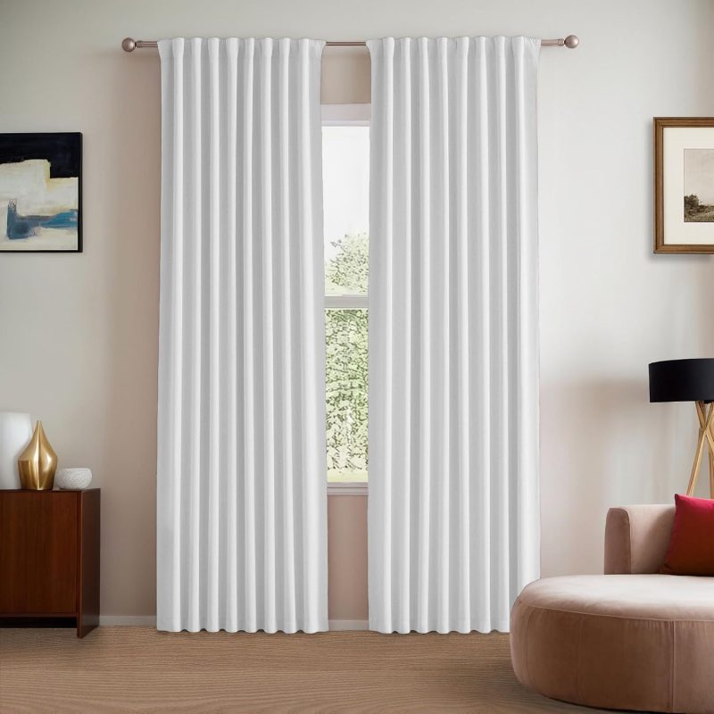 Thermal Blackout Curtains, 84 Inch Length, 2 Panels - Back Tab and Rod Pocket - Energy Saving with Track Hook