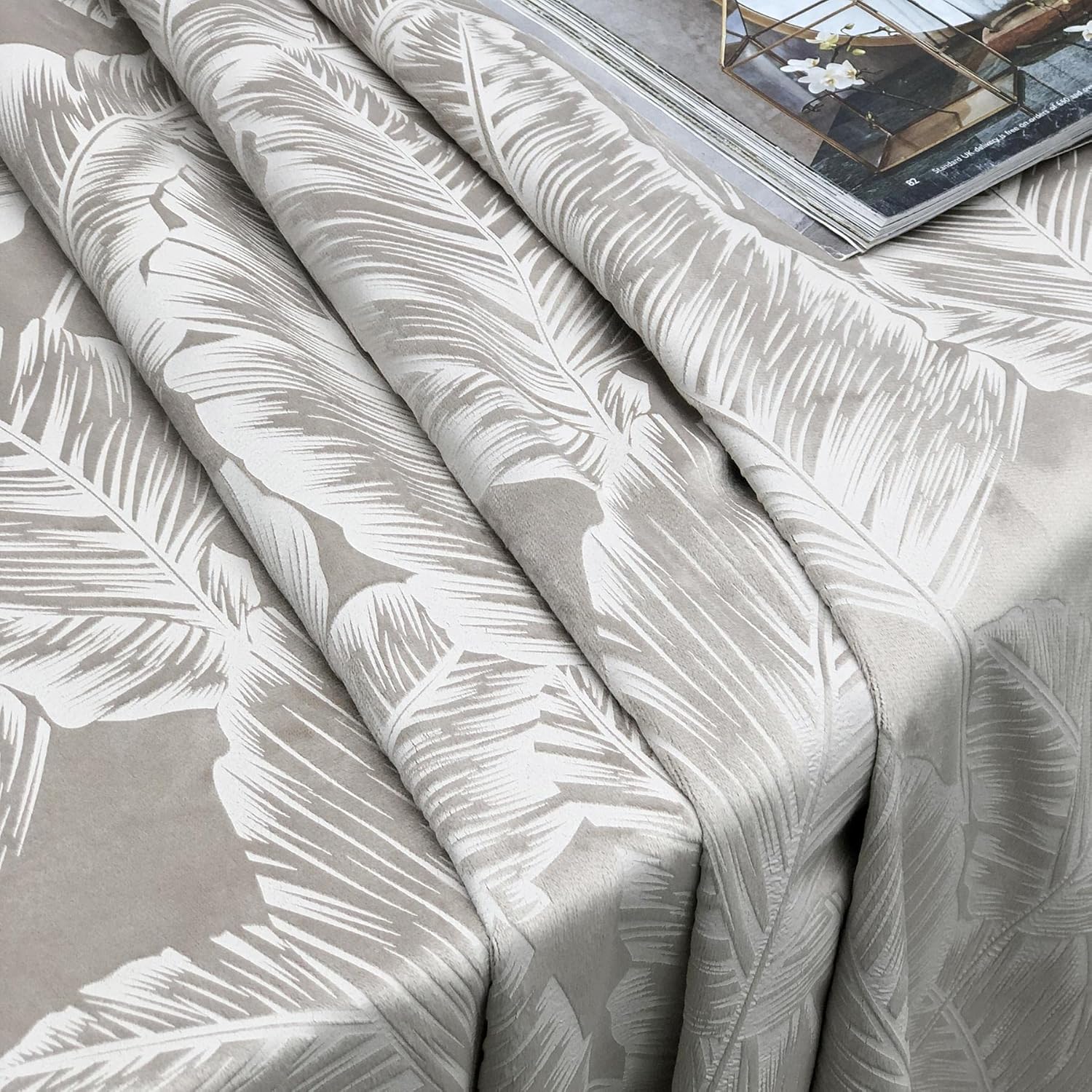 Banana Leaves Floral Velour Drapes 2 Panels Beige 52x108 Inches - Image 6