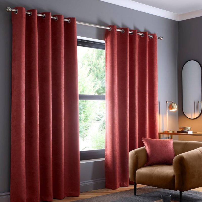 Blood Orange Eyelet Curtains – W46 x L54 (117 x 137 cm) – Thermal Window Treatment for Bedroom/Living Room/Door