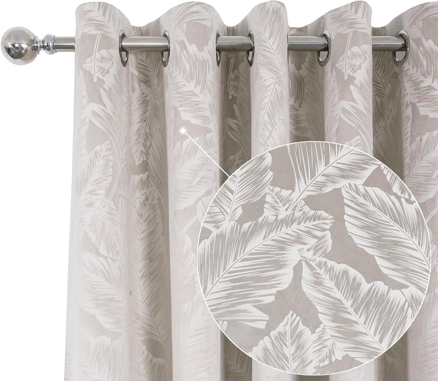 Banana Leaves Floral Velour Drapes 2 Panels Beige 52x108 Inches - Image 4