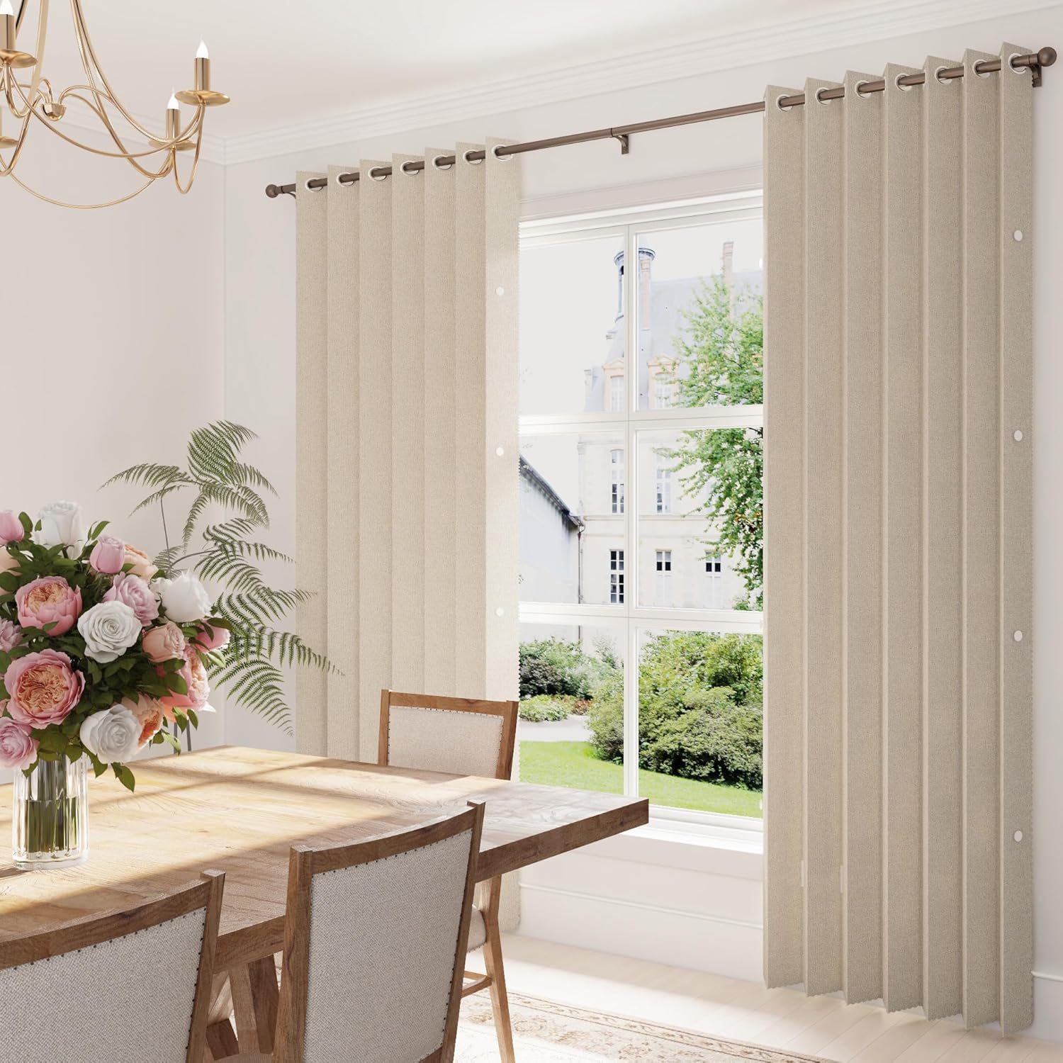 Full Blackout Faux Linen Blend Pinch Pleated Curtain, 52x84 Inches, Sand, 1 Panel - Image 2