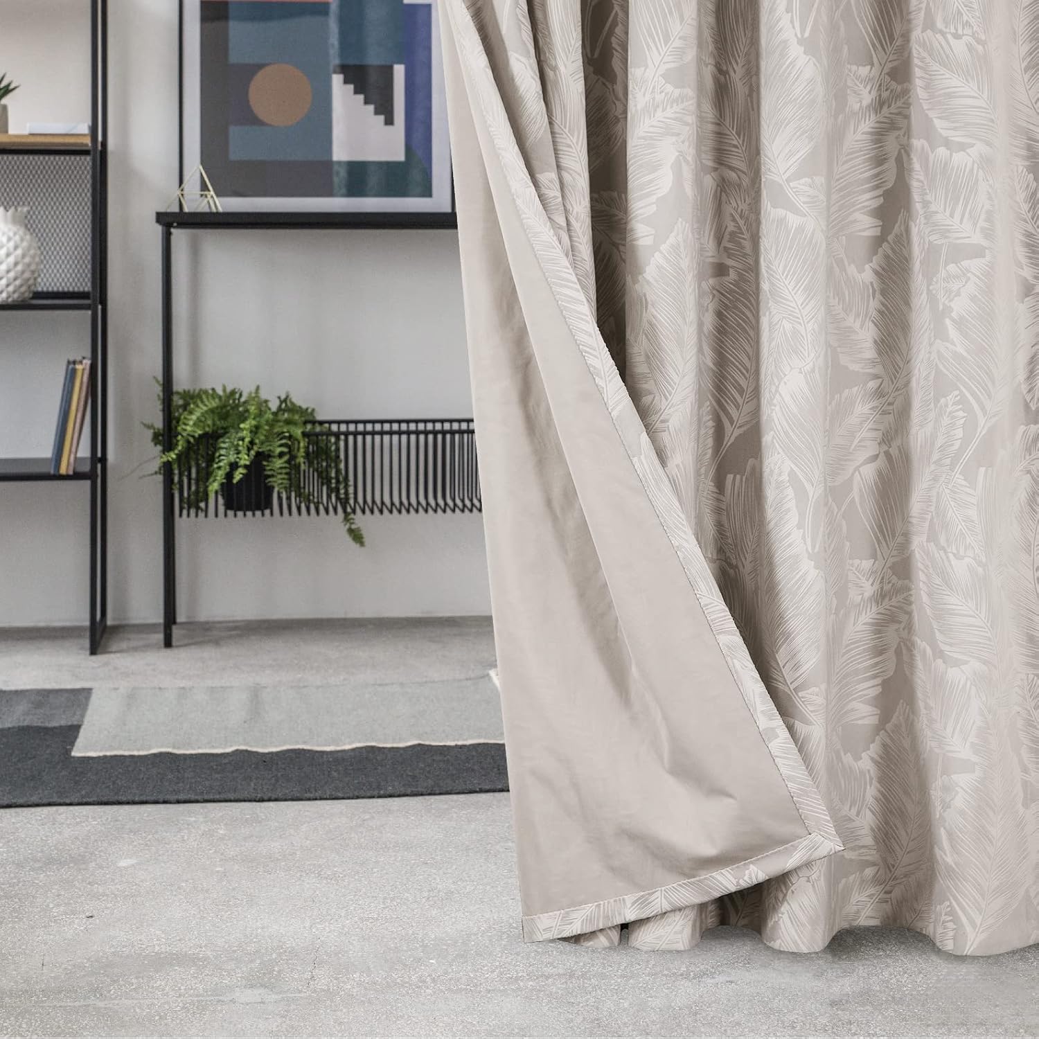 Banana Leaves Floral Velour Drapes 2 Panels Beige 52x108 Inches - Image 7