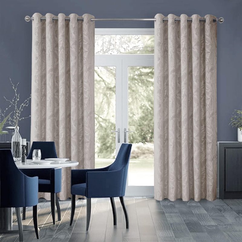 Banana Leaves Floral Velour Drapes 2 Panels Beige 52x108 Inches