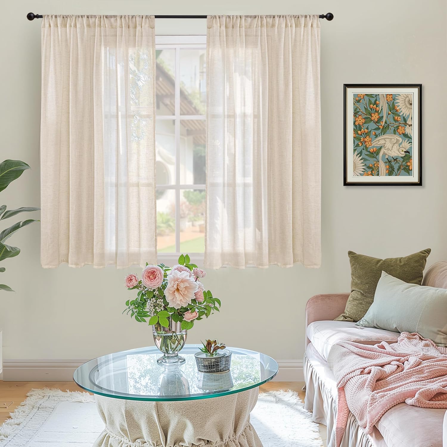 Natural Linen Curtains, 48 Inch Length, Light Filtering, Rod Pocket, 2 Panels Set, 42 Inch Wide Each Panel - Image 2