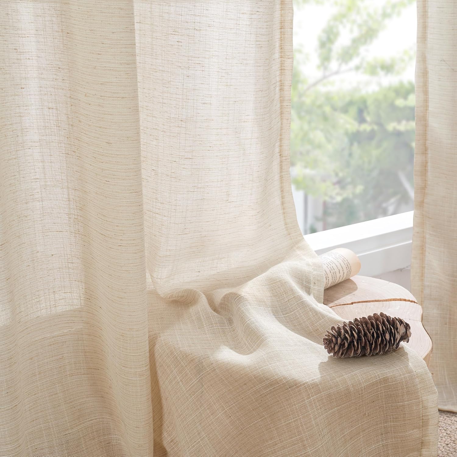 Natural Linen Curtains, 48 Inch Length, Light Filtering, Rod Pocket, 2 Panels Set, 42 Inch Wide Each Panel - Image 4