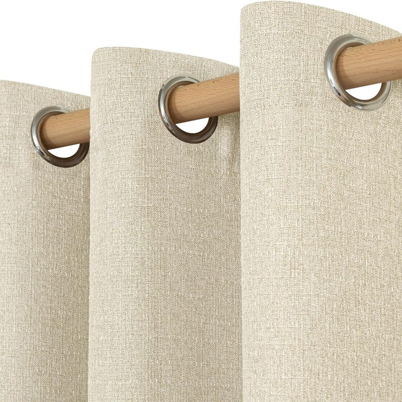 Natural Linen Curtains 45 inch Length 2 Panels, Linen Textured Thermal Insulated Curtains Grommet Privacy Burlap Neutral Drapes for Living Room/Farmhouse, W52 x L45, Beige