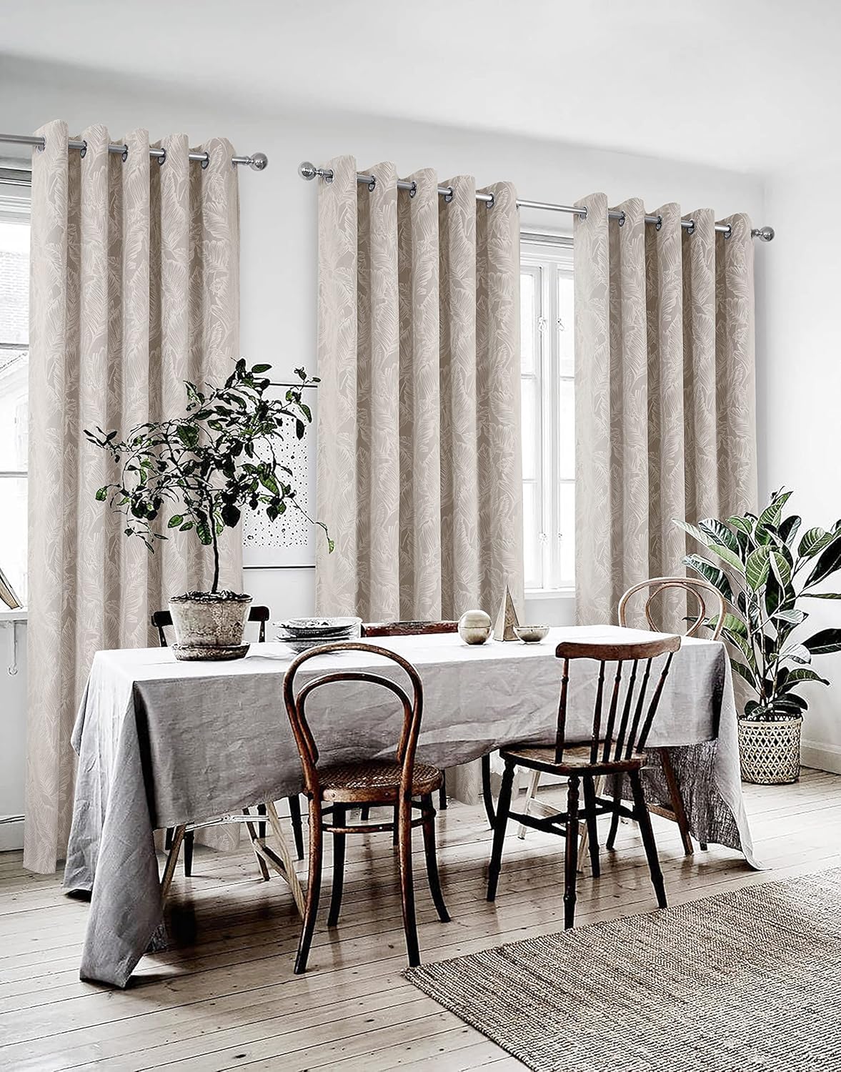 Banana Leaves Floral Velour Drapes 2 Panels Beige 52x108 Inches - Image 5