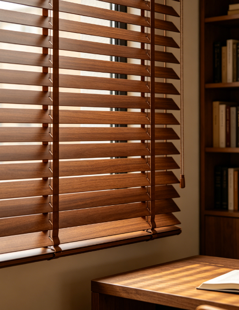 Faux Wood Venetian Blind 75×160cm, Walnut Tone