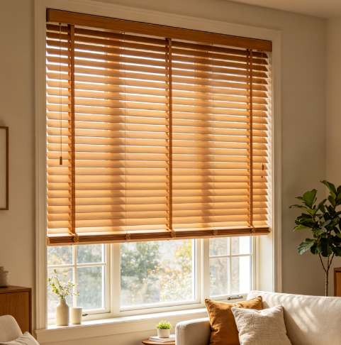 Faux Wood Venetian Blind 90×180cm, Maple Tone